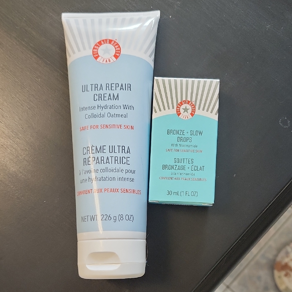 New In Box FAB First Aid Beauty Bronze Glow Drops & Ultra Repair Cream